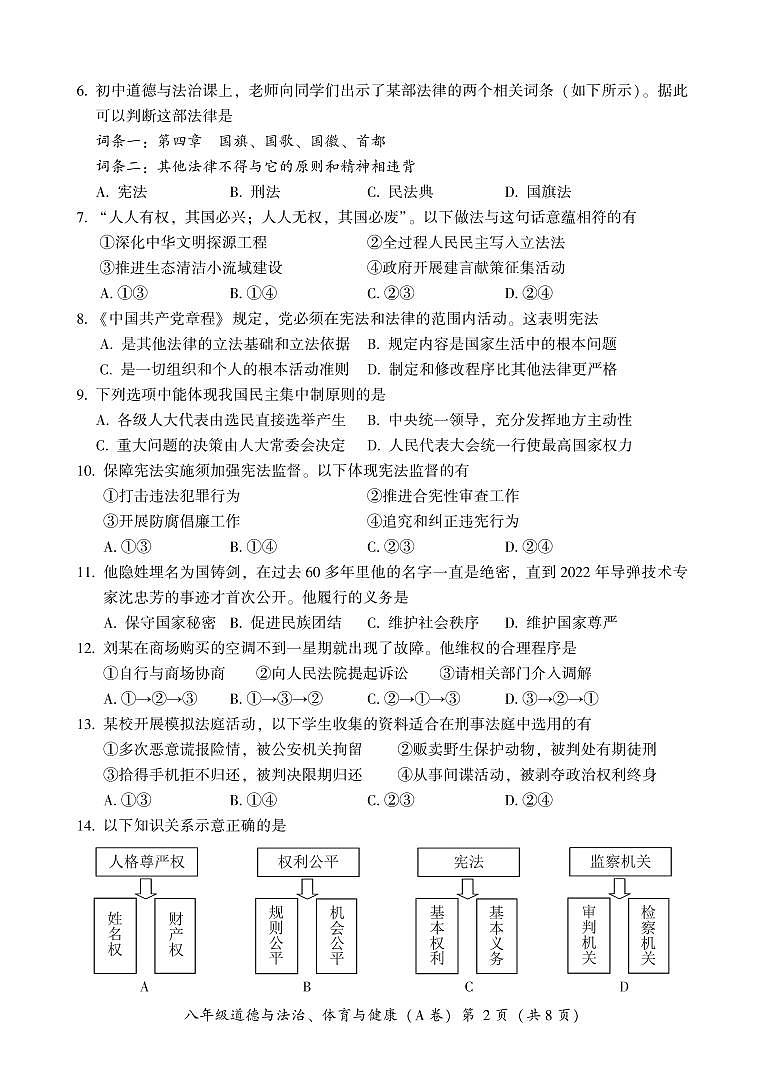 福建省漳州市华安县2022-2023学年八年级下学期市抽检道德与法治试题第2页