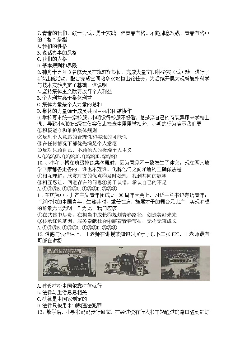 海南省儋州市2022-2023学年七年级下学期期末道德与法治试题第2页