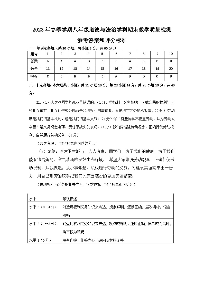 广东省惠州市博罗县2022-2023学年八年级下学期期末考试道德与法治答案第1页