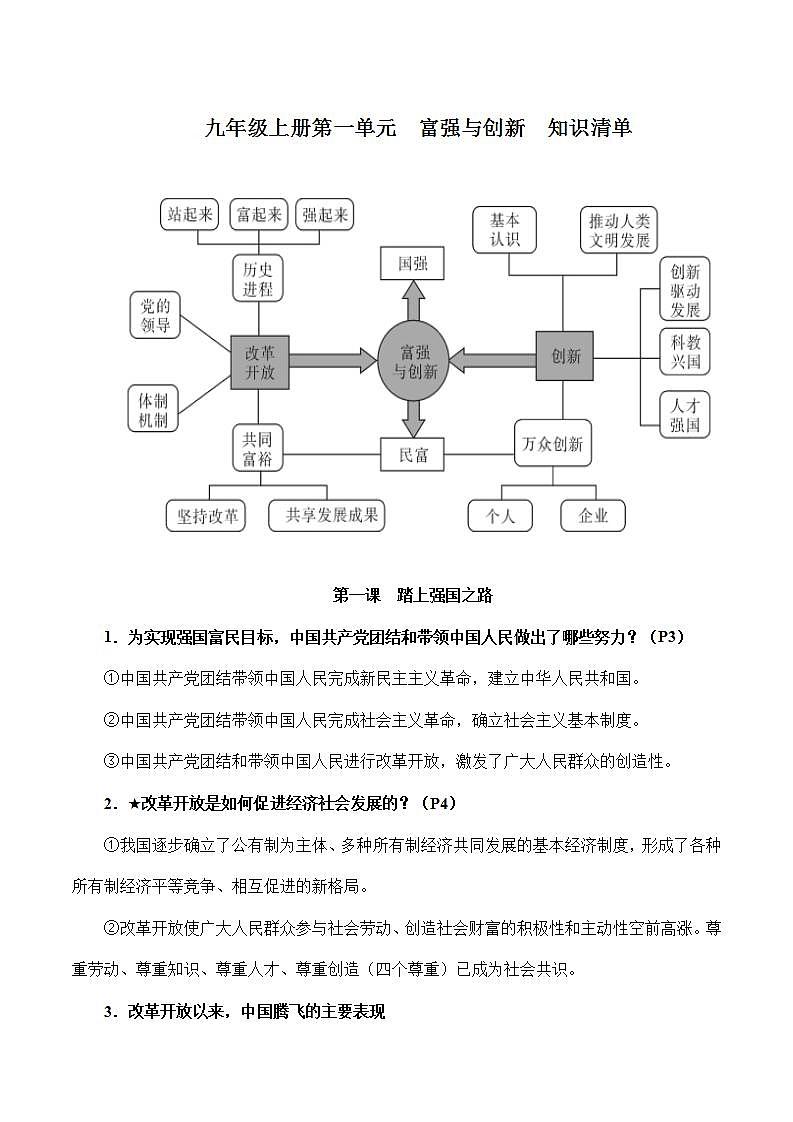 人教部编版道法九上 第一单元《 富强和创新》 课件+单元检测带解析+知识清单01