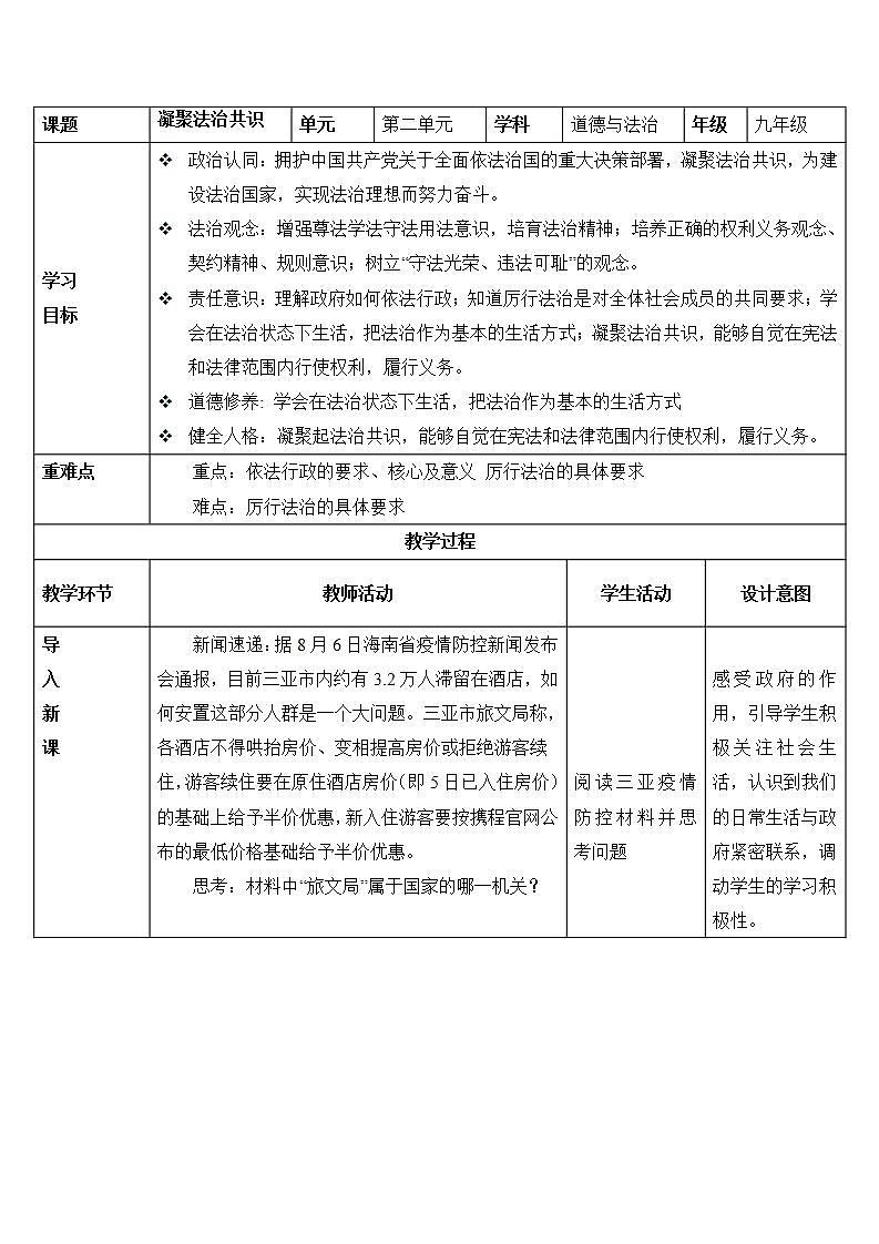 人教部编版道法九上 4.2 《凝聚法治共识》 课件+教案+练习+学案+素材01