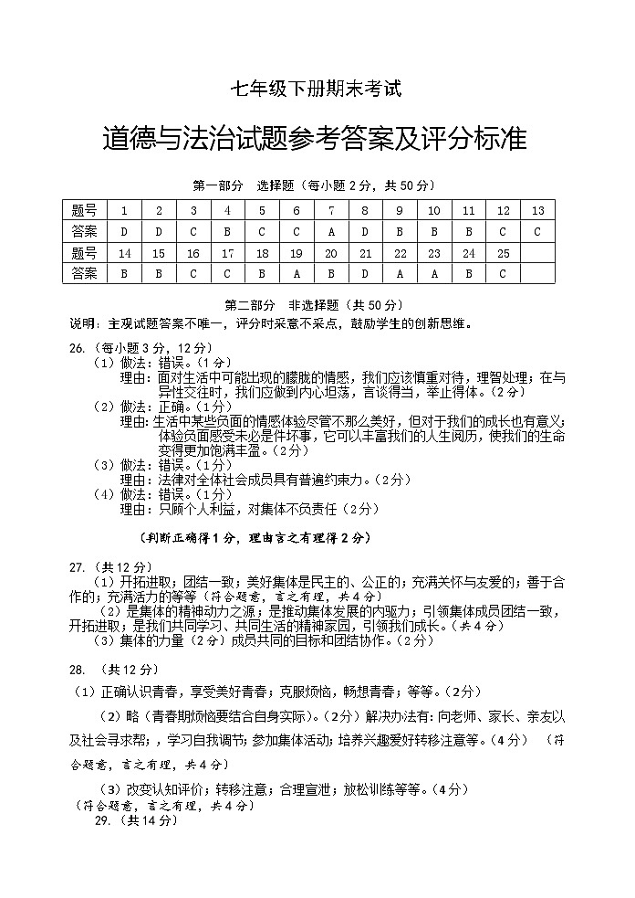 七年级下册参考答案第1页