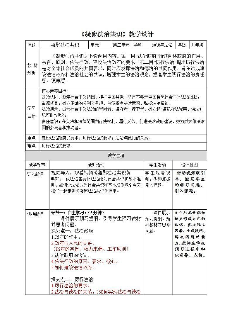 部编版道德与法治九上4.2《凝聚法治共识》课件+教案01