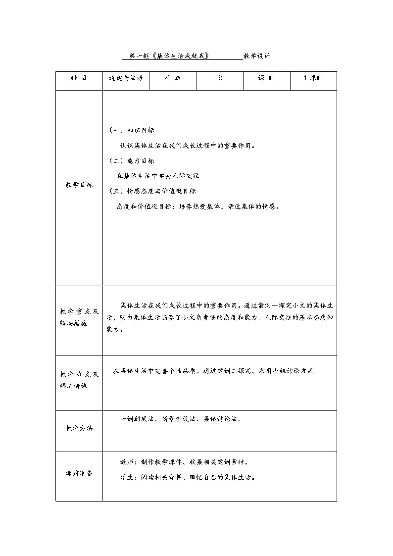 初中道德与法治 统编版（五四学年） 七年级全册 3.6.2集体生活成就我教学设计02
