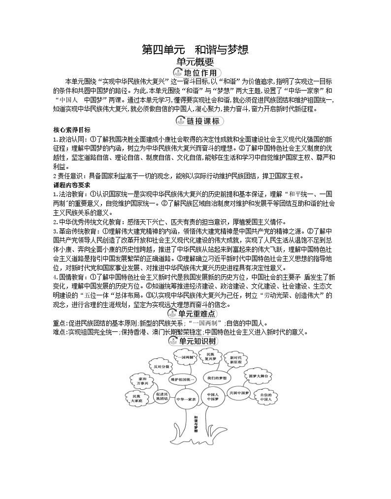 【同步教案】部编版道德与法治九年级上册--第四单元 和谐与梦想  教案  （表格式）（4课时）01