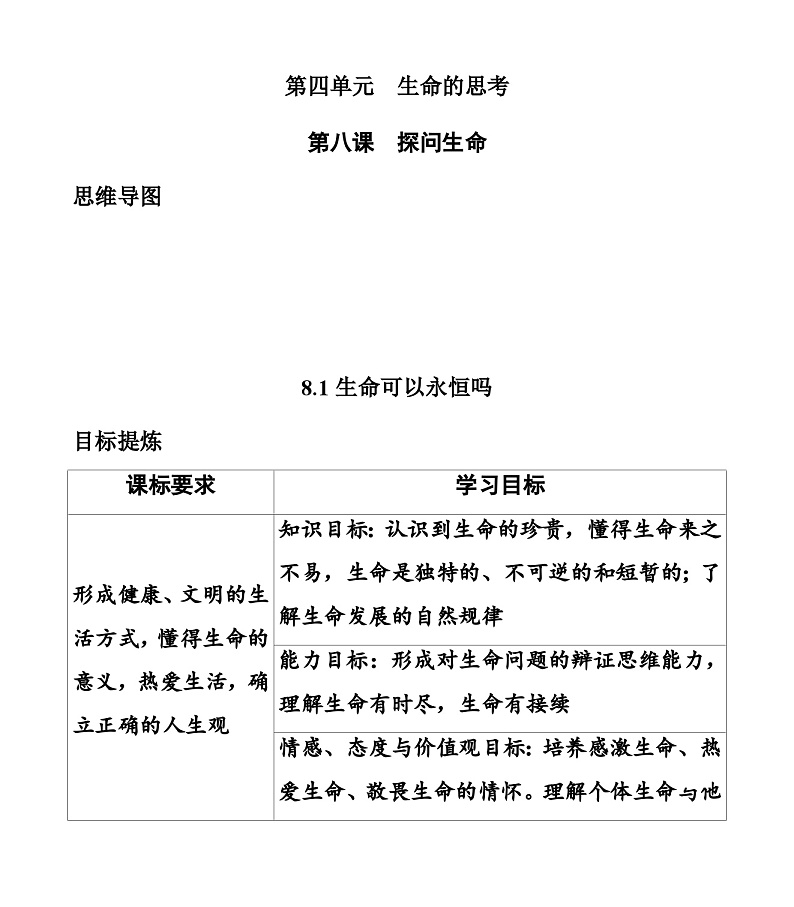 【同步学案】部编版道德与法治七年级上册--8.1 生命可以永恒吗 学案（无答案）01