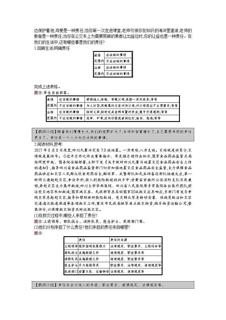 【同步教案】部编版道德与法治八年级上册--第六课 第1课时 我对谁负责 谁对我负责 教案02