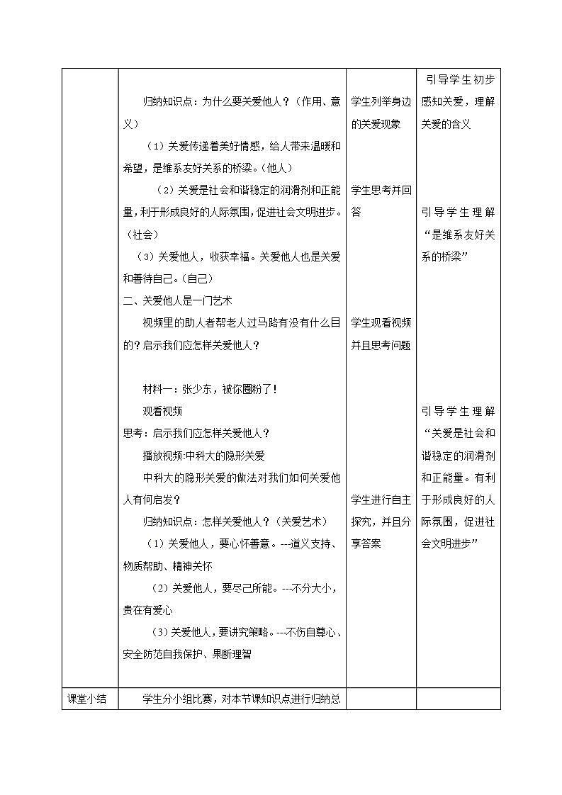 人教部编版八年级道德与法治上册 7.1《关爱他人》 同步教案第2页