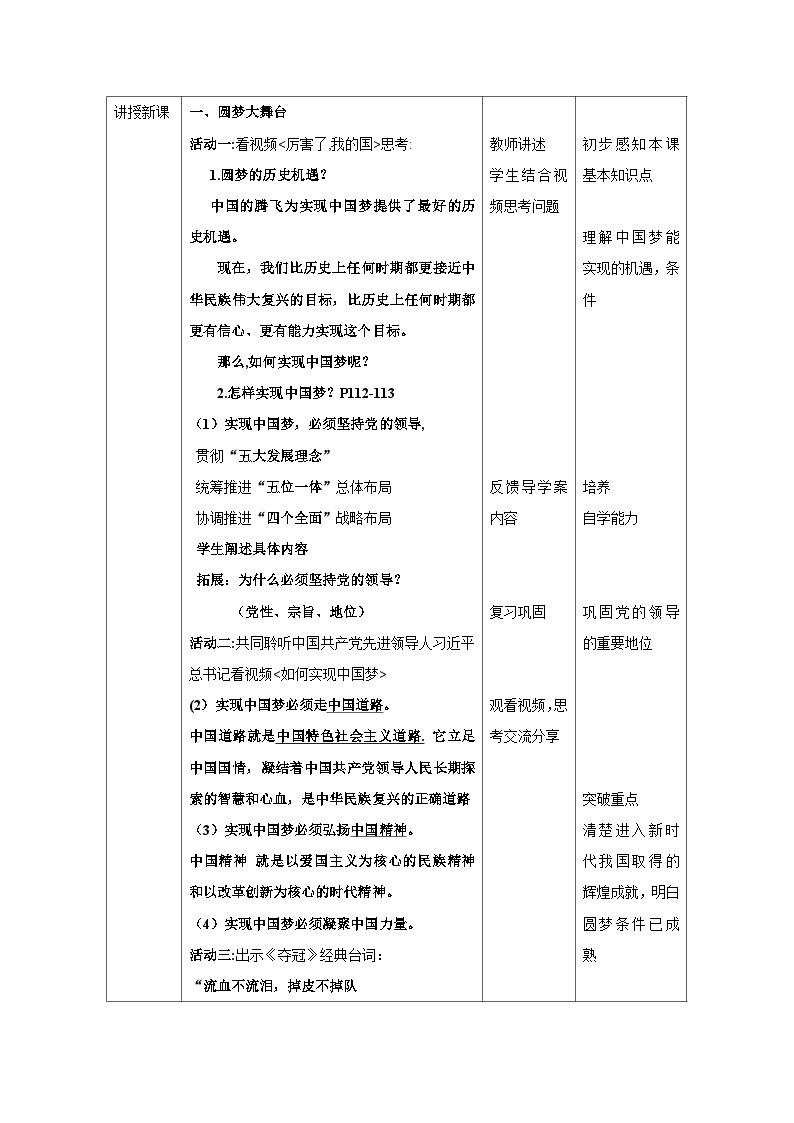 【同步教案】部编版道德与法治九年级上册--8.2 共圆中国梦 教案02