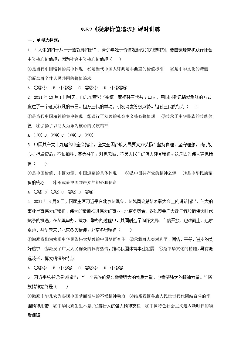 【核心素养】9.5.2《凝聚价值追求》练习01