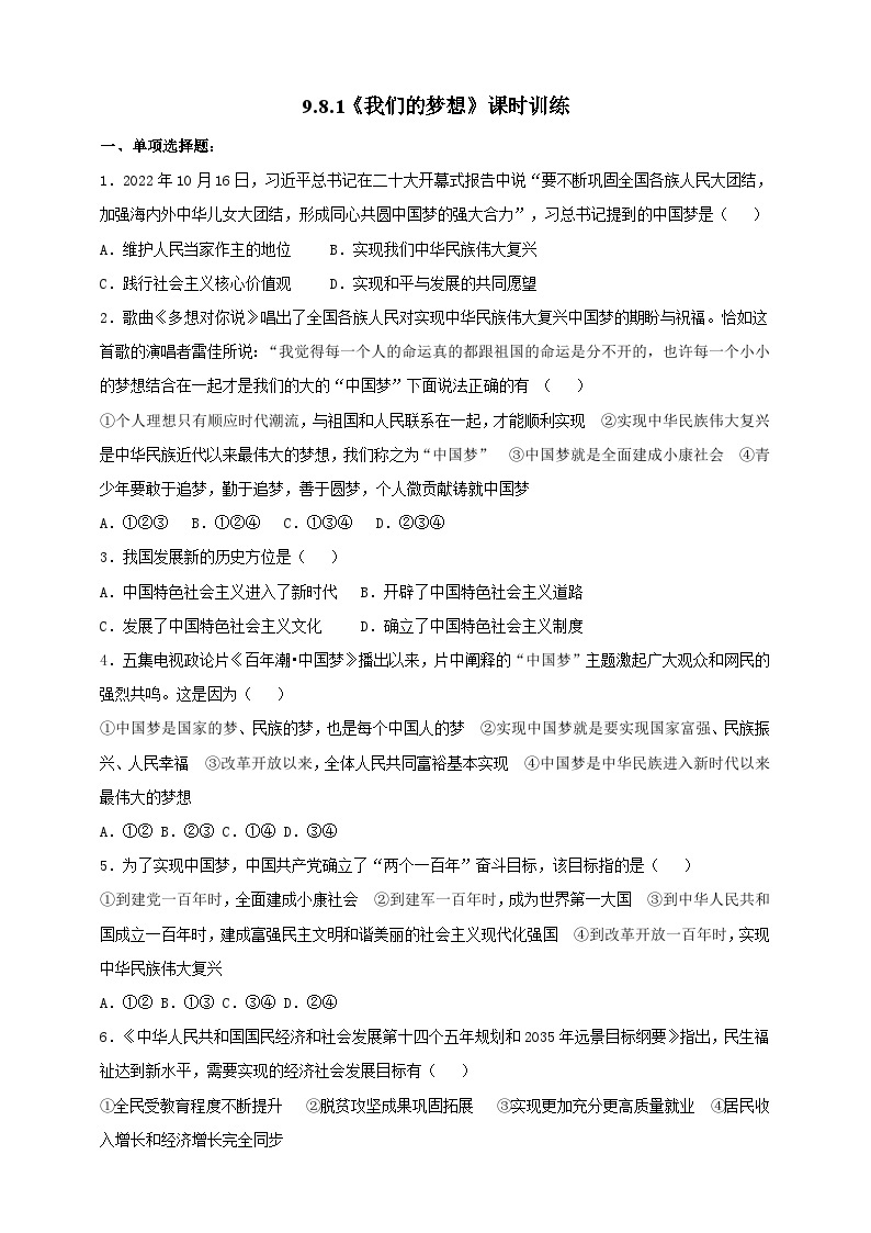 【核心素养】9.8.1《我们的梦想》练习01