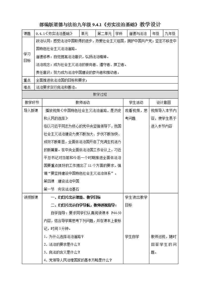 【核心素养】人教部编版道法九上 9.4.1《夯实法治基础》课件+教案+学案+练习+素材01