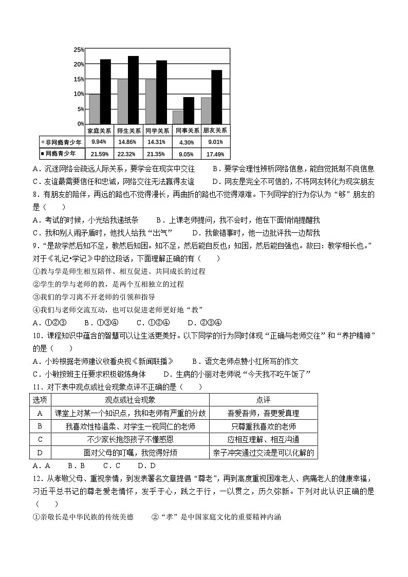 河南省郑州市第八十五中学2022-2023学年七年级上学期期末道德与法治试题（含答案）02
