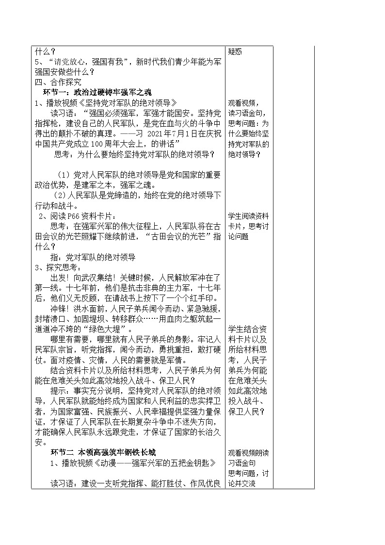 习近平新时代中国特色社会主义思想初中学生读本 6.2 军强才能国安  教案02