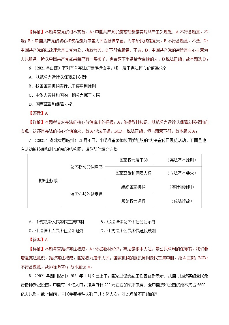 2021年中考道德与法治真题分项汇编专题13  坚持宪法至上（含解析）第3页