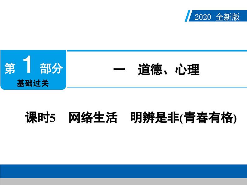 2020年部编版中考道德与法治第一轮章节复习课件+习题：课时5　网络生活　明辨是非(青春有格) (共2份打包)01