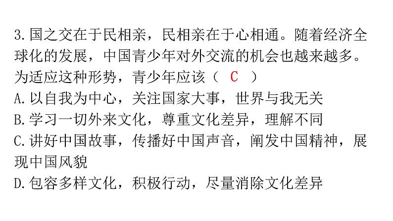 人教版道德与法治九年级下册第三单元过关训练课件04