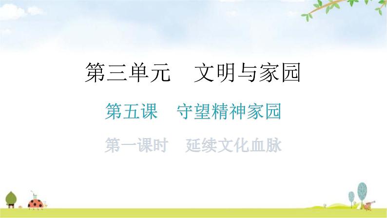 人教版道德与法治九年级上册第三单元第五课第一课时延续文化血脉教学课件01