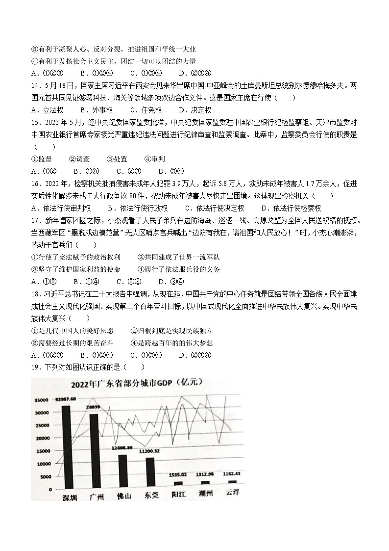 广东省东莞市2022-2023学年八年级下学期期末道德与法治试题03