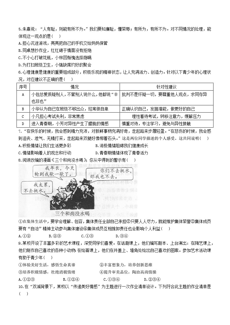 河南省平顶山市宝丰县2022-2023学年七年级下学期期末道德与法治试题02