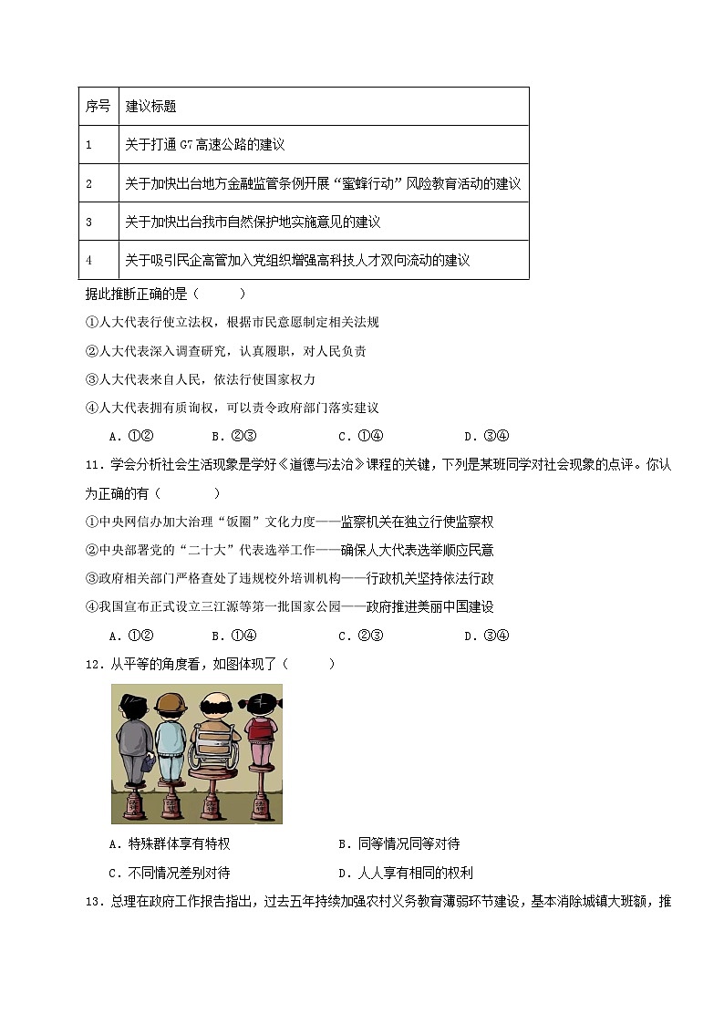 江西省宜春市丰城市丰城中学2023-2024学年九年级上学期开学道德与法治试题（含答案）03