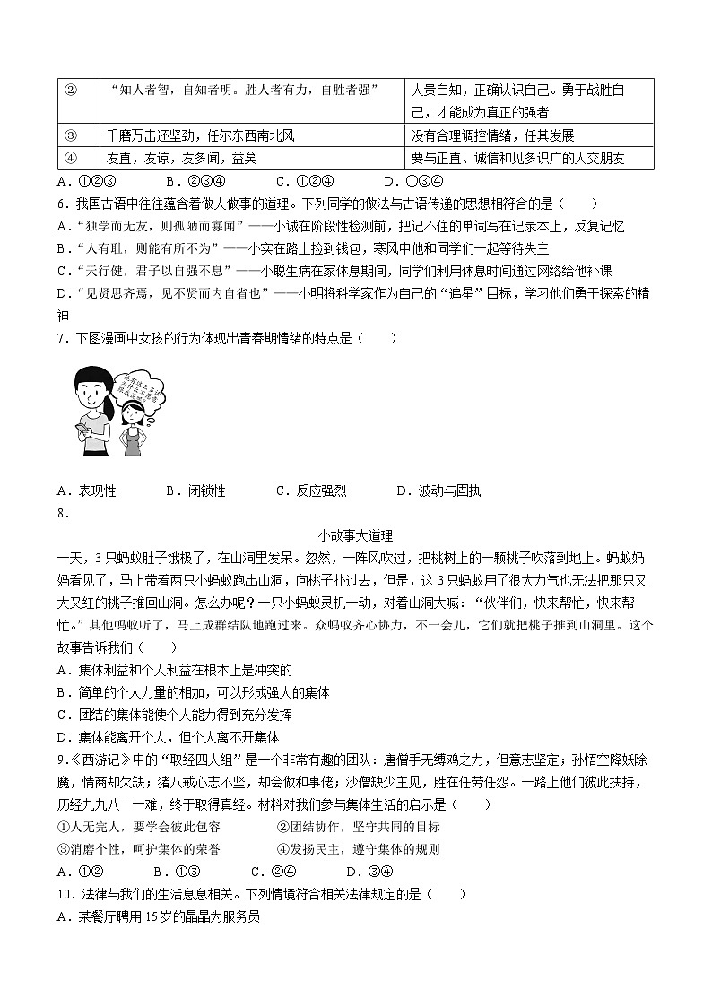 山西省吕梁市交口县2022-2023学年七年级下学期期末道德与法治试题02