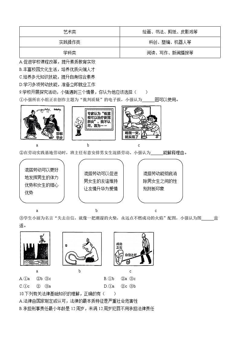 山西省阳泉市盂县2022-2023学年七年级下学期期末道德与法治试题03