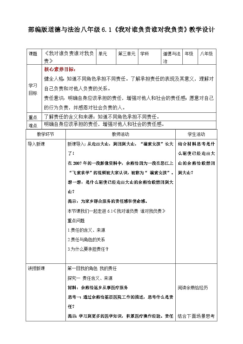 【核心素养】八上道法：6.1《我对谁负责，谁对我负责》课件+教案+热点视频01