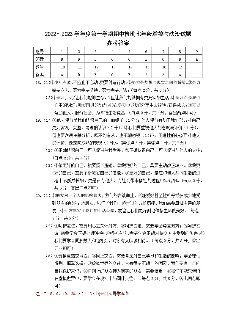 江苏省徐州市铜山区 2022-2023学年七年级上学期期中质量自测道德与法治试卷01