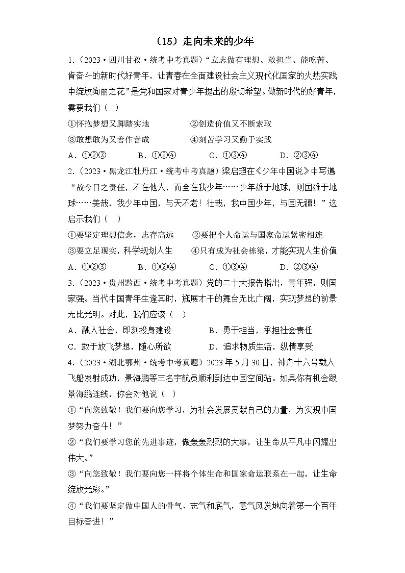 （15）走向未来的少年——2023年中考道德与法治真题专项汇编第1页