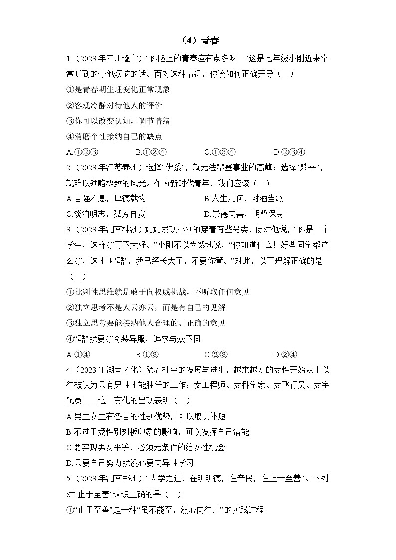 （4）青春——2023年中考道德与法治真题专项汇编第1页
