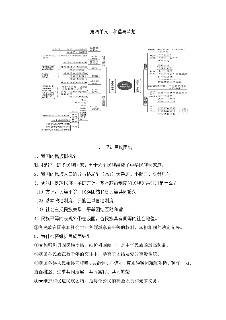 【期中单元知识点归纳】（部编版）2023-2024学年九年级道德与法治 第四单元 和谐与梦想（讲义）01
