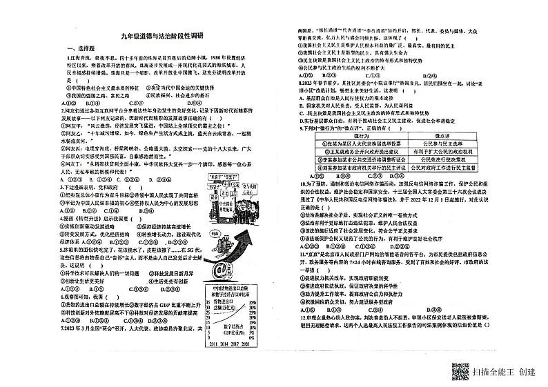 山东省德州市庆云县渤海中学2023-2024学年九年级上学期10月月考道德与法治试题第1页