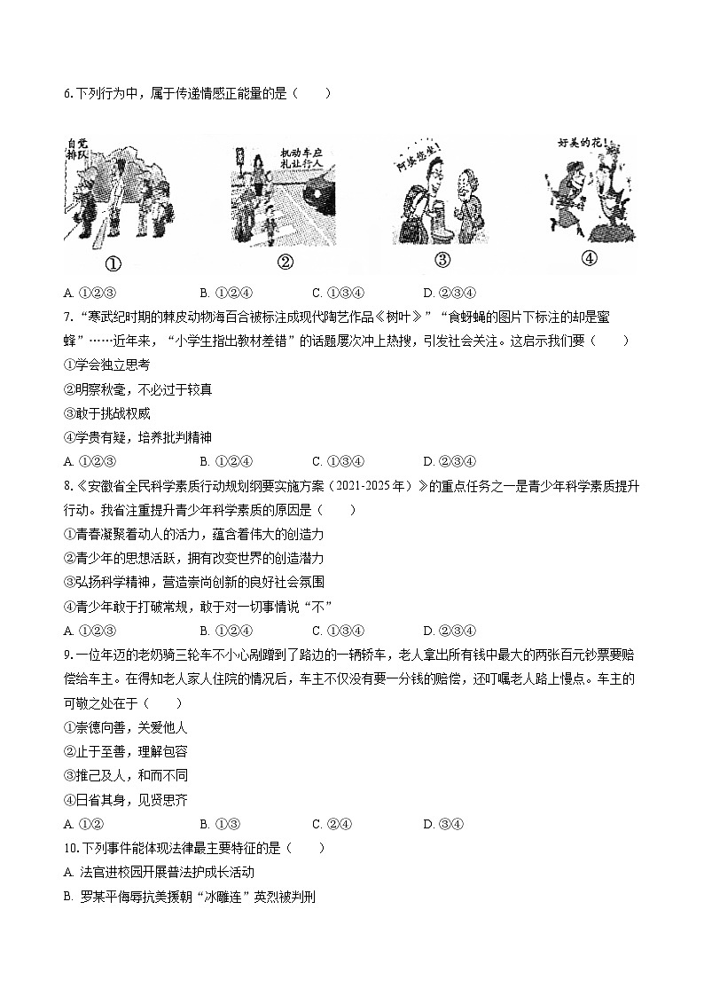 2022-2023学年安徽省淮南市谢家集区七年级（下）期末道德与法治试卷(含答案解析)第2页