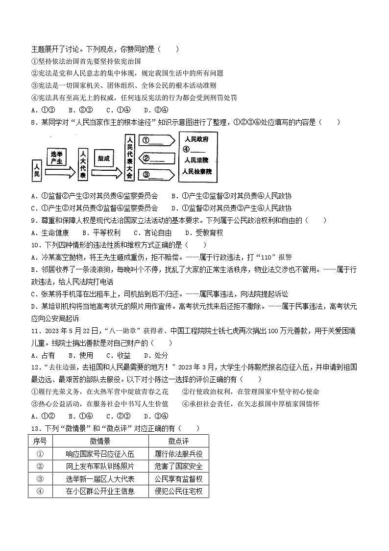 云南省楚雄市天人初级中学2023-2024学年九年级上学期开学考试道德与法治试题(无答案)第2页