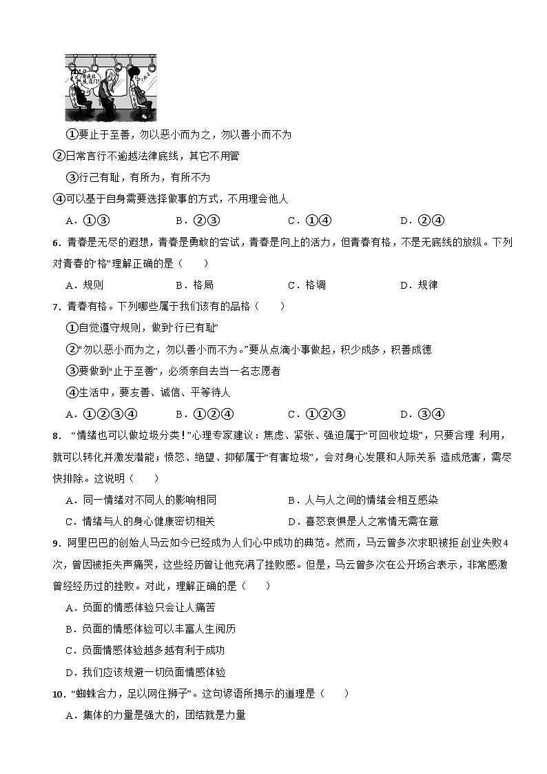 广东省梅州市梅县南口镇2022-2023年七年级下学期道德与法治期末核心素养检测试卷02