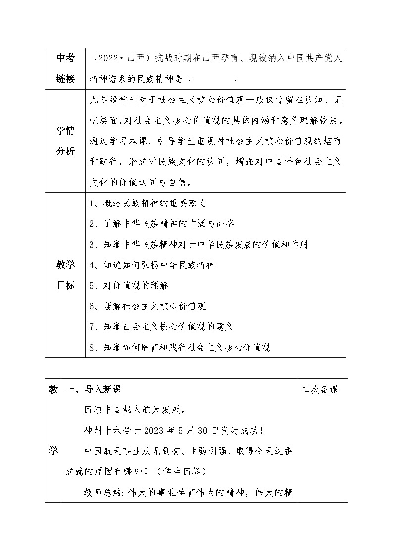 5.2凝聚价值追求 教案02