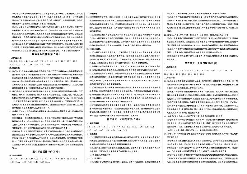 人教版九年级上册《道德与法治》专辑参考答案第2页