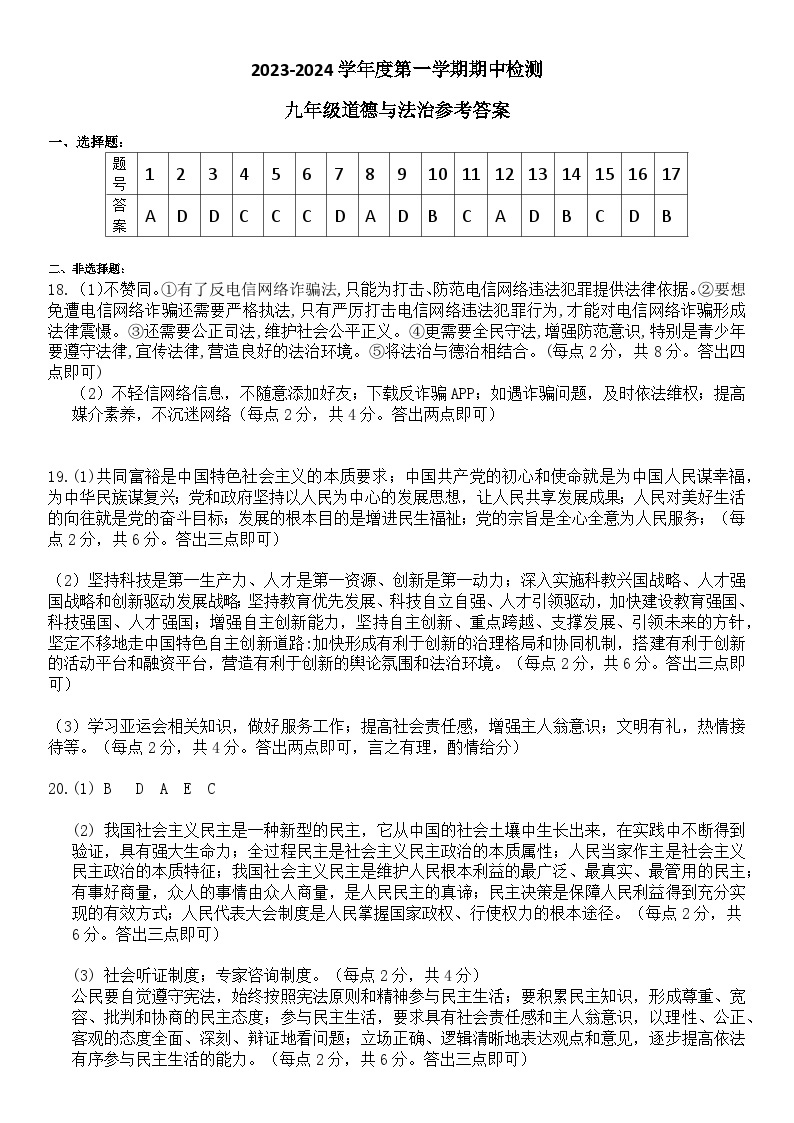 江苏省徐州市2023-2024学年九年级上学期期中检测道德与法治试题01