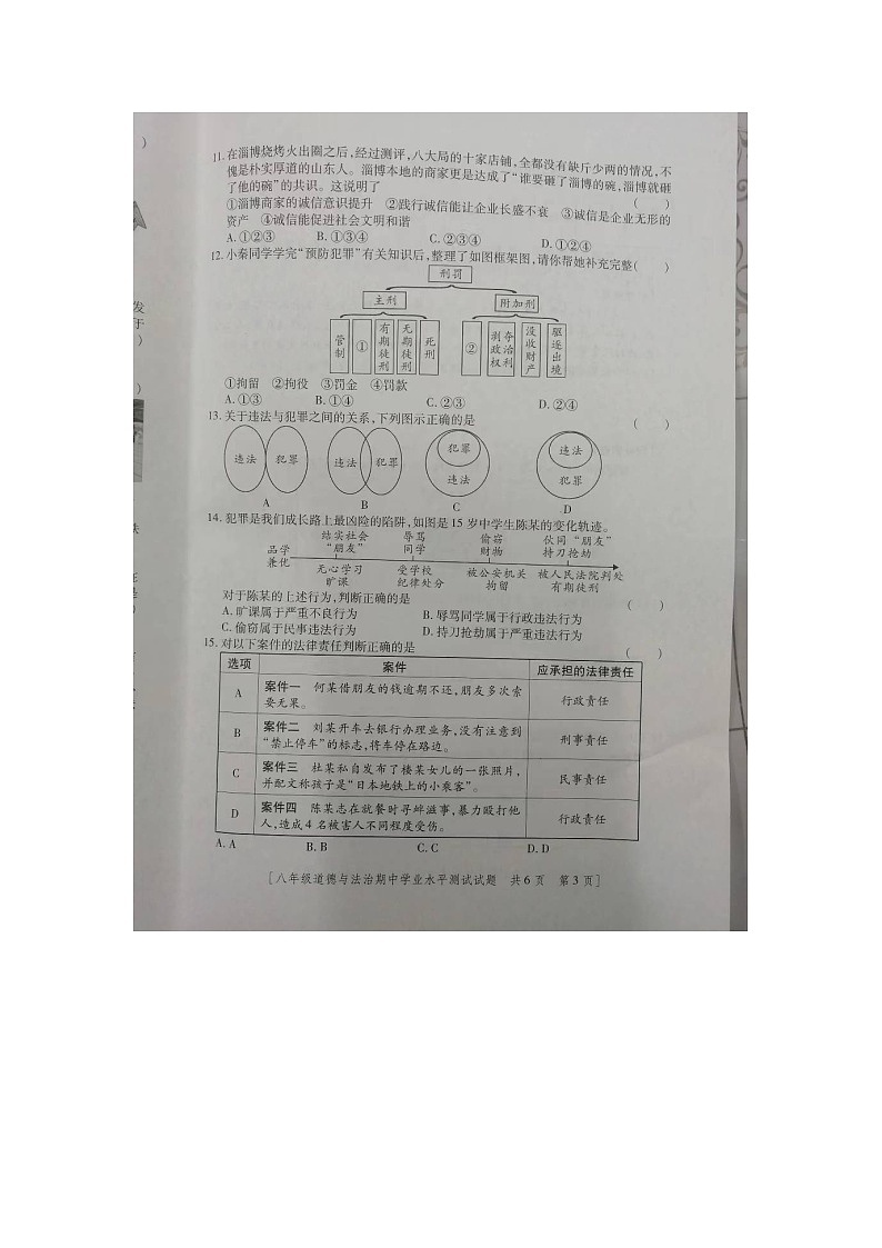 陕西省咸阳市永寿县店头中学2023-2024学年八年级上学期期中检测道德与法治试卷第3页