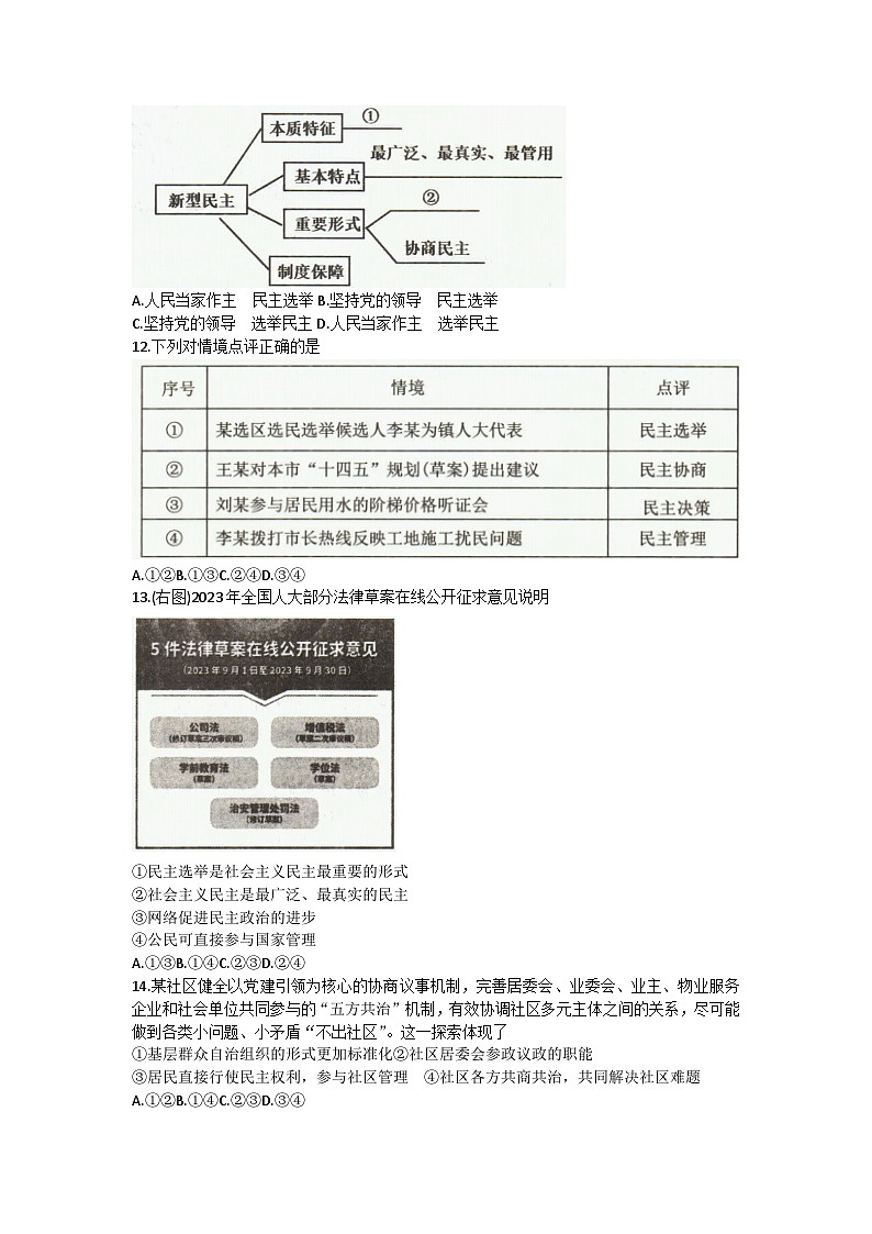 福建省福清市2023-2024学年九年级上学期11月期中道德与法治试题03