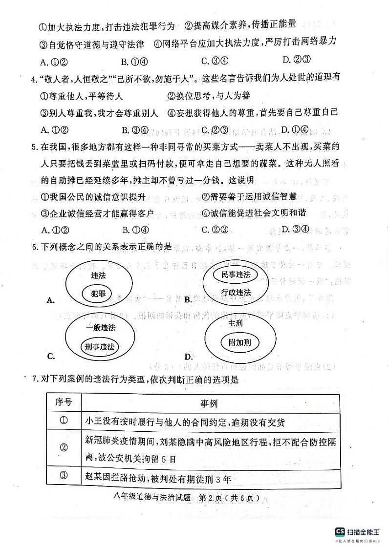 山东省济宁市梁山县2023-2024学年八年级上学期期中教学质量检测道德与法治试题第2页