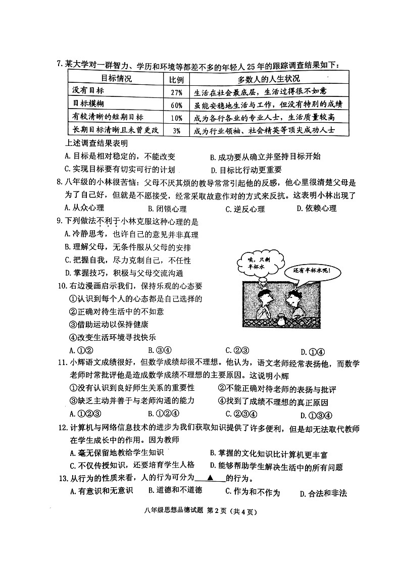 徐州市第一学期八年级政治期末抽测试题及答案02