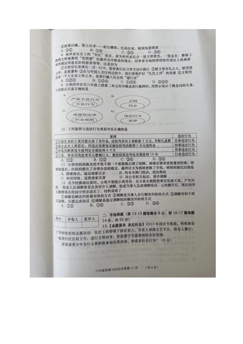 湖南省浏阳市 2023-2024学年八年级上学期期中考试道德与法治试题02