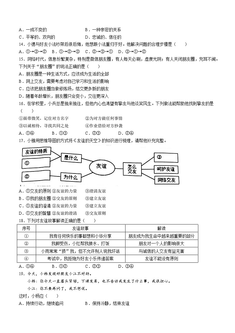 福建省泉州石狮市 2023-2024学年七年级上学期期中道德与法治试卷第3页