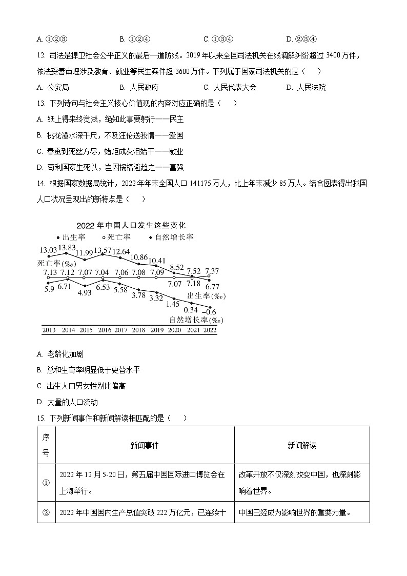 2023年黑龙江省哈尔滨市中考道德与法治真题03