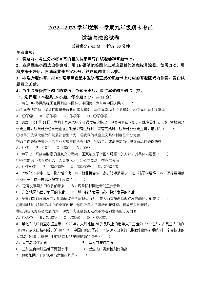 辽宁省朝阳市第八中学、朝阳市第七中学 2022-2023学年九年级上学期期末道德与法治试题01