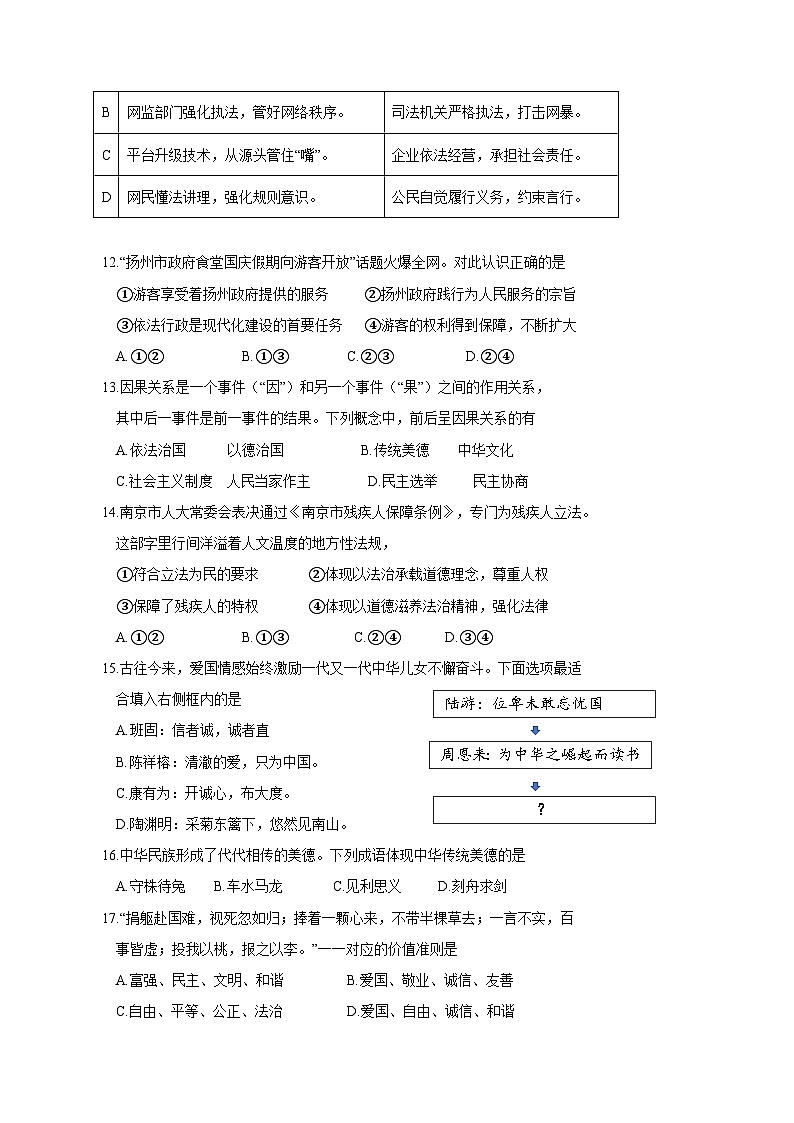 江苏省扬州市江都区2023-2024学年九年级上学期12月素养体验活动道德与法治模拟试卷（含答案）第3页