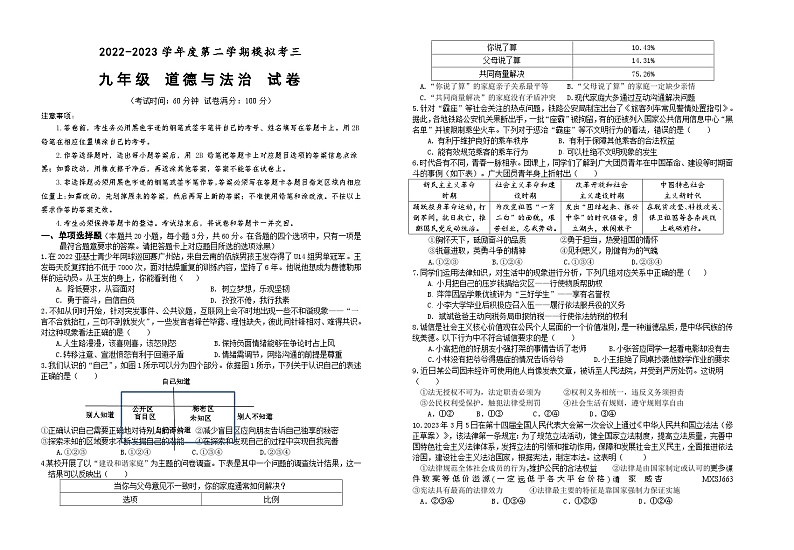 2023年广东省东莞市东城中学中考三模道德与法治试卷第1页