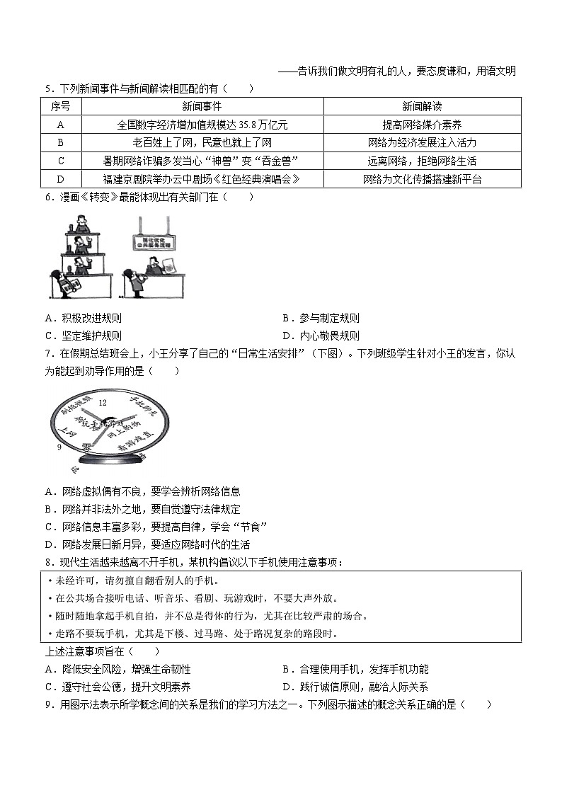山西省怀仁市2023-2024学年八年级上学期期中道德与法治试题02
